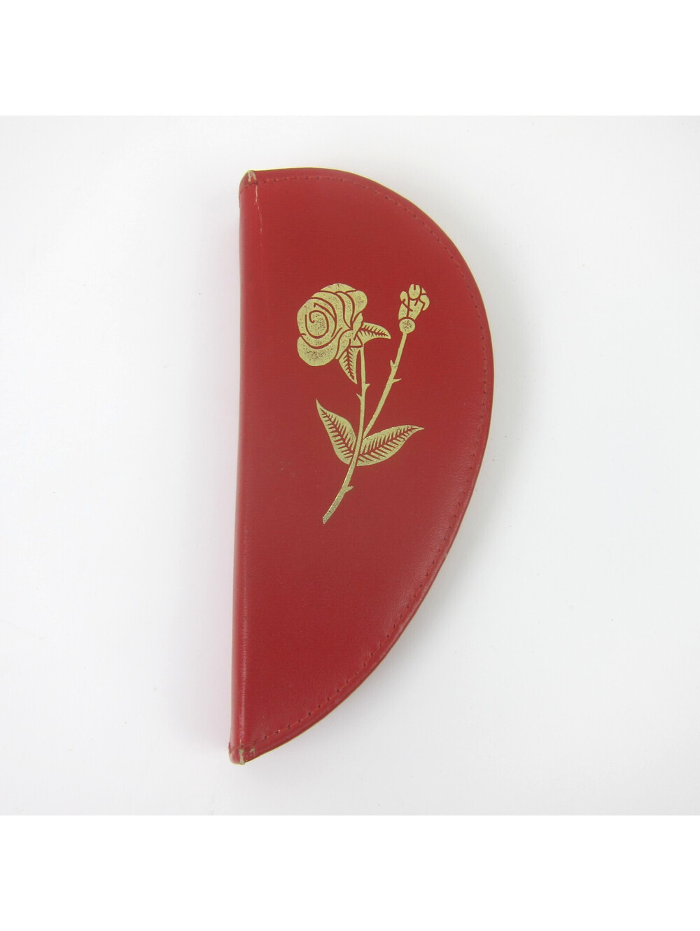 Vintage Manicure Set 7 Piece Red Leather Case Gold Rose Made in Germany 1950s